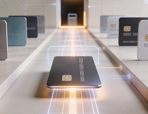 Credit card floating on digital platform