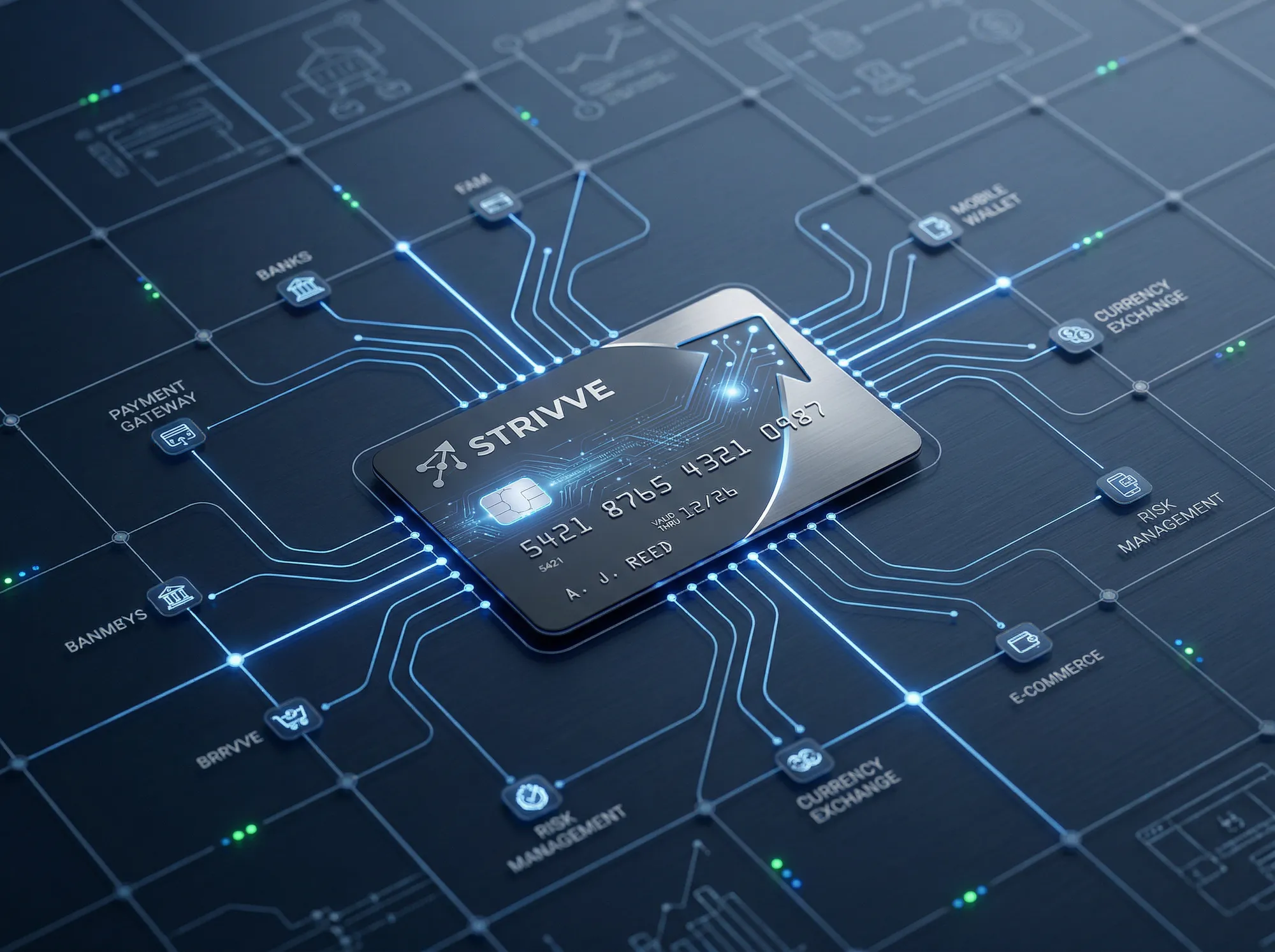 Payment card on digital circuit board